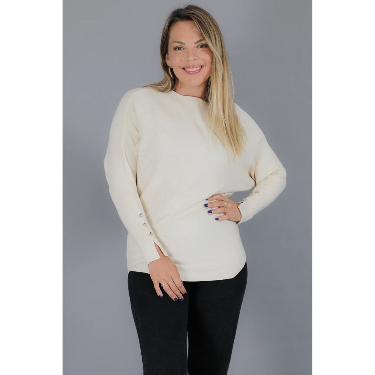 LIKE SHOP - Sweater Mujer Manga Larga Murciélago Tejido Botones 6020