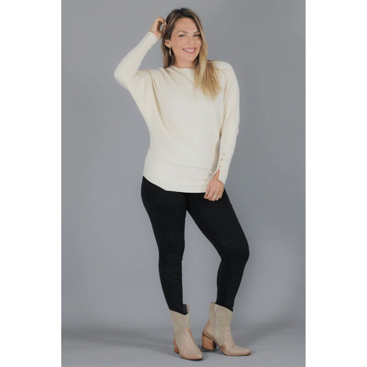 LIKE SHOP - Sweater Mujer Manga Larga Murciélago Tejido Botones 6020