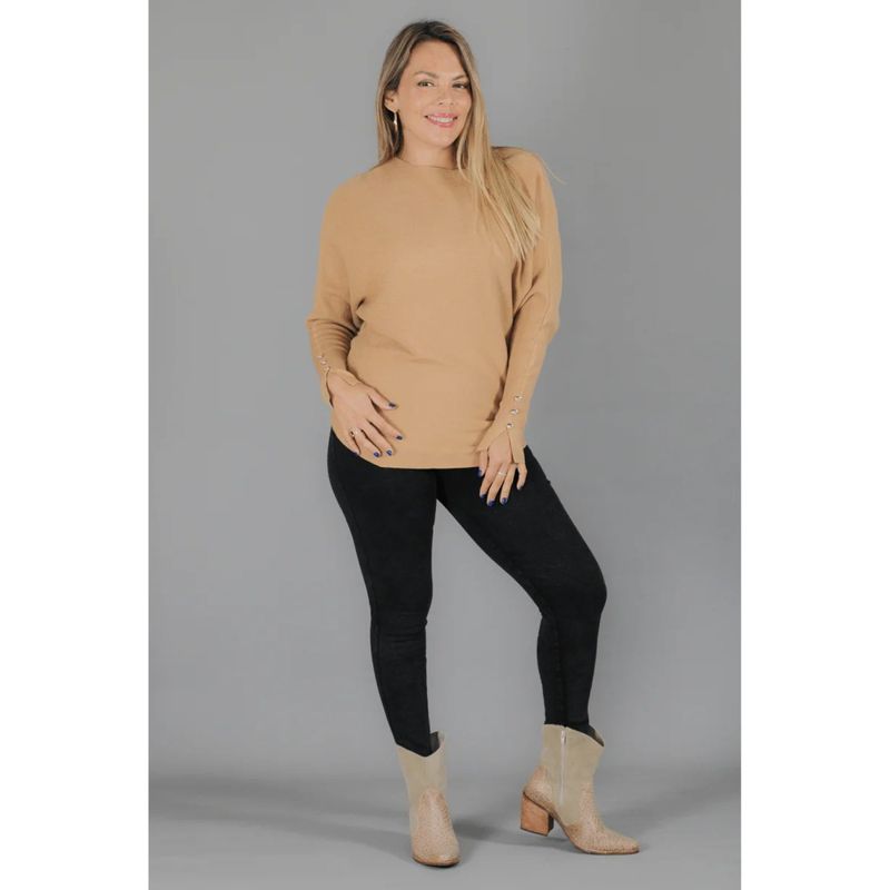 MPROPIA - Sweater Mujer Manga Larga Murciélago Tejido Botones 6020