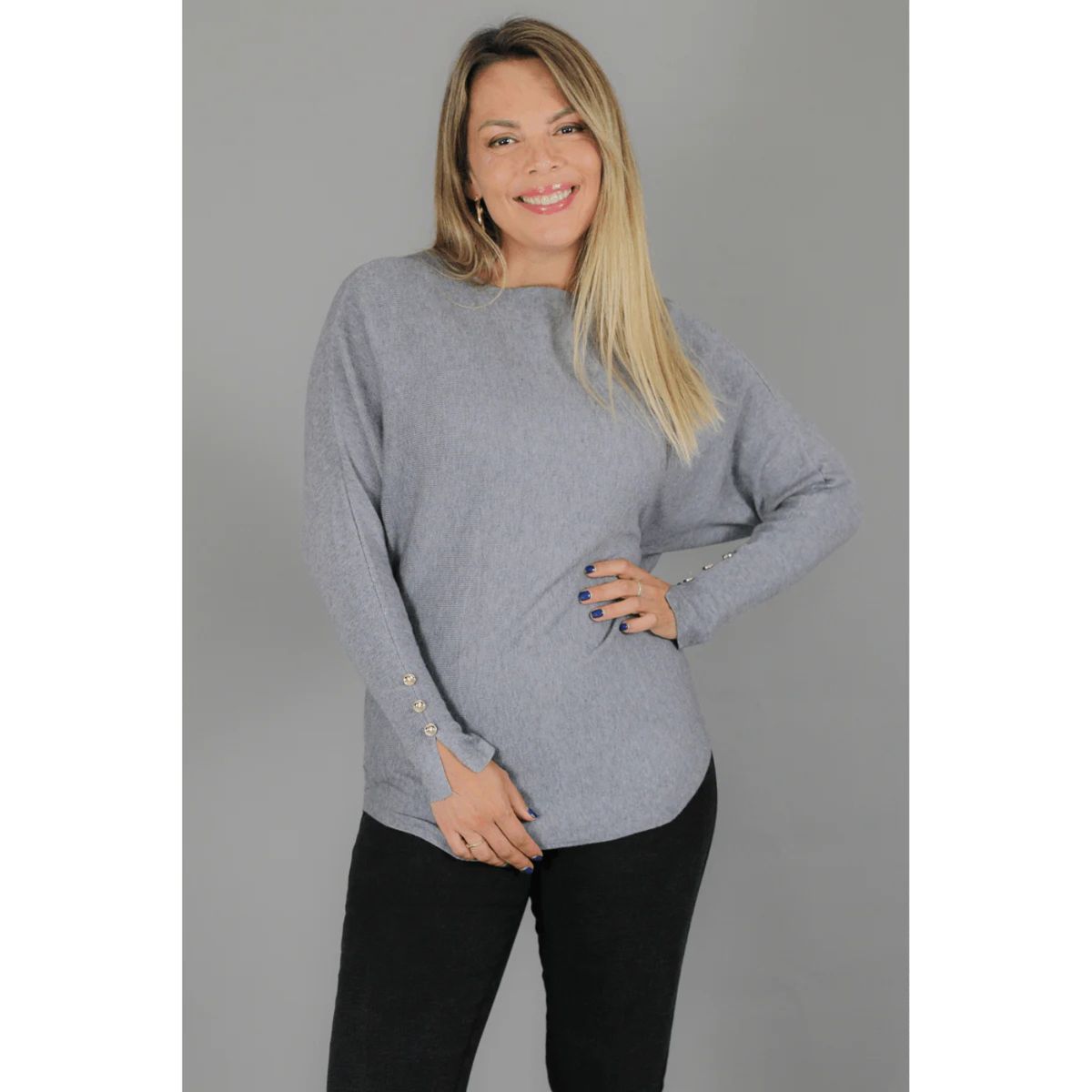 LIKE SHOP - Sweater Mujer Manga Larga Murciélago Tejido Botones 6020