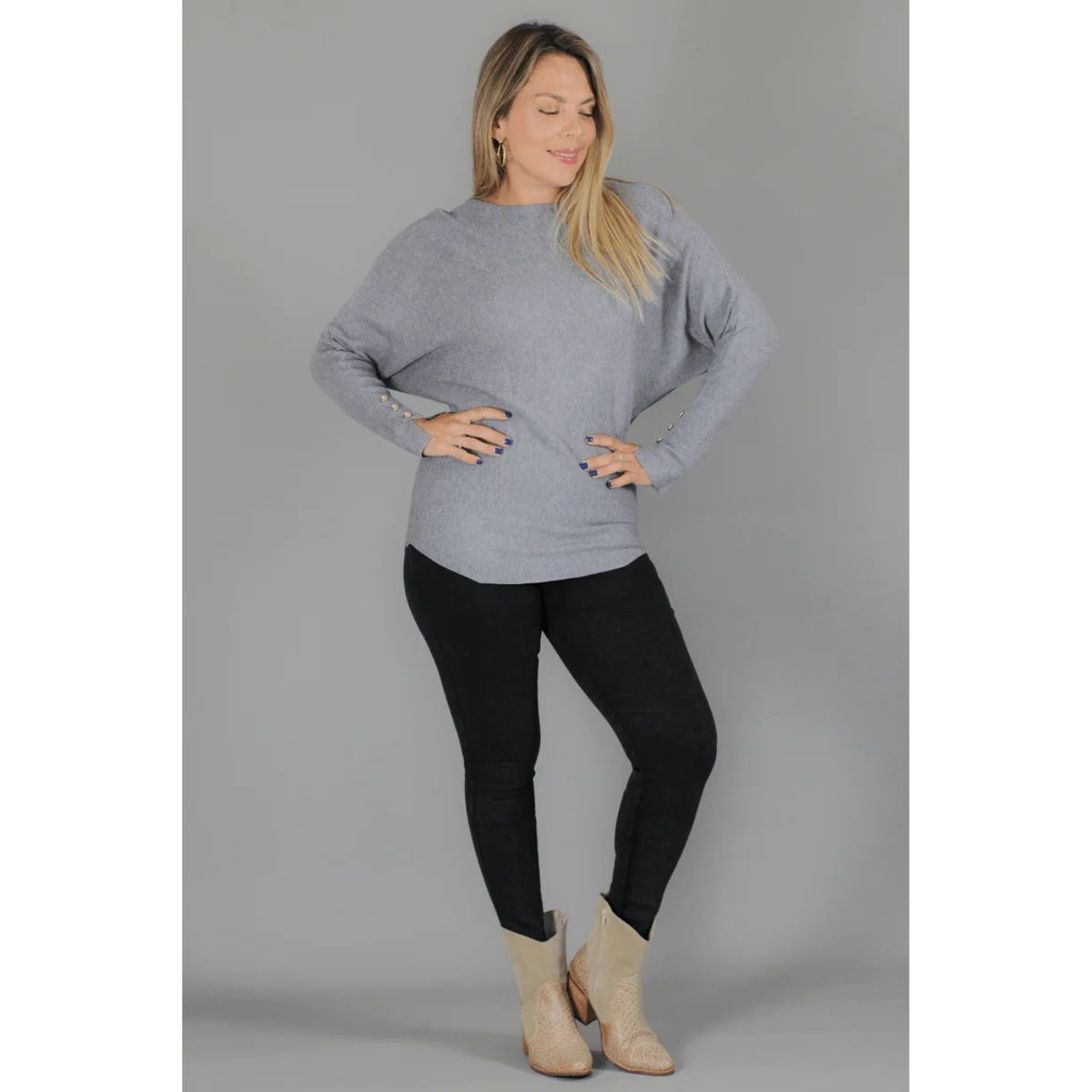 LIKE SHOP - Sweater Mujer Manga Larga Murciélago Tejido Botones 6020