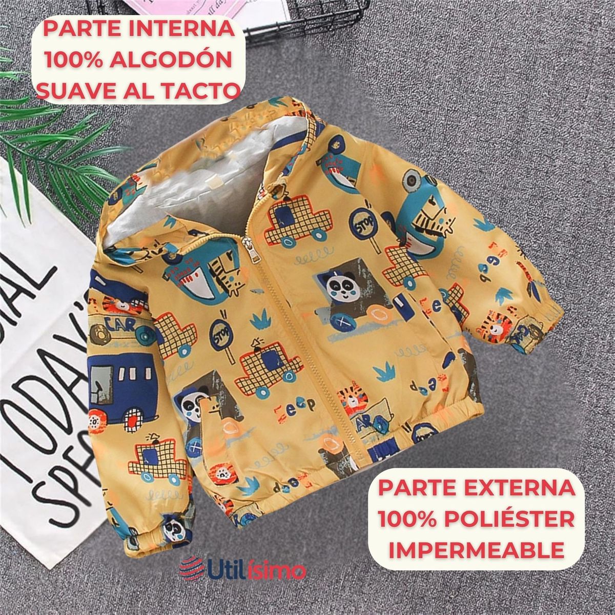 JUMP KIDS - Cortaviento Impermeable Chaqueta Estampado Niño Y Bebé Yellow Panda