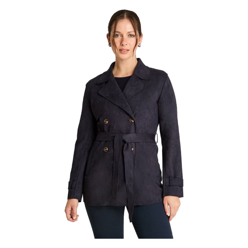 CURVI - Chaqueta Suede Básica Azul Oscuro