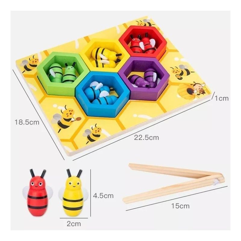 GENERICO - Juego Didáctico de Colmena y Abejas con Pinza de Madera