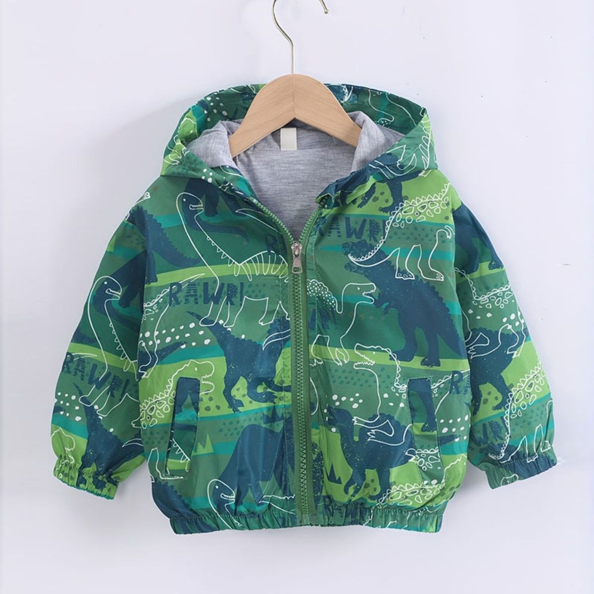 JUMP KIDS - Cortaviento Impermeable Chaqueta Estampado Niño Bebé Light Green Dino