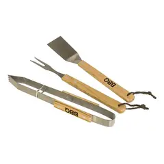 GENERICO - Utensilios de Asado de Acero Inoxidable y Mango de Madera