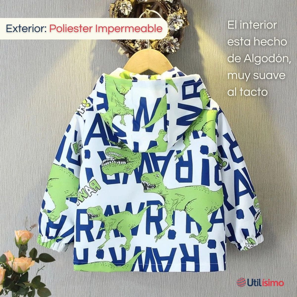 JUMP KIDS - Cortaviento Impermeable Chaqueta Estampado Niño Y Bebé Blue Dino Rex