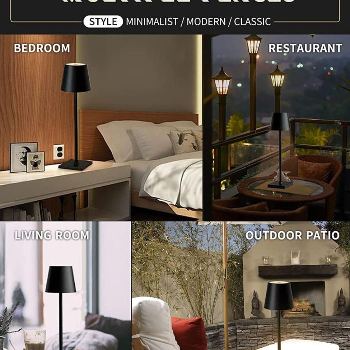 BOSCO - LÁMPARA DE MESA ESCRITORIO PORTÁTIL LED RECARGABLE DORADO - Dorado