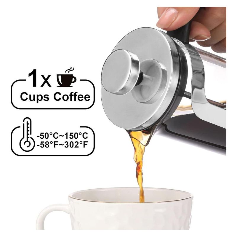 GENERICO - Cafetera Prensa Francesa de Vidrio y Acero Inoxidable 1L