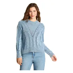 ACUARELA - Sweater Manga Larga Acid Wash Tachas Indigo