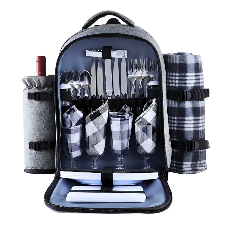 GENERICO - Mochila Picnic + 30 Utensilios Para 4 Personas Outdoor