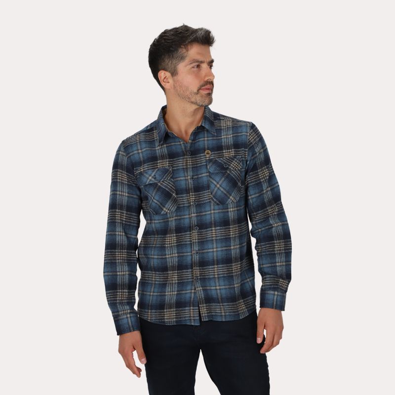 GANGSTER - Camisa Ml Franela Northwood Azul Marino Gangster