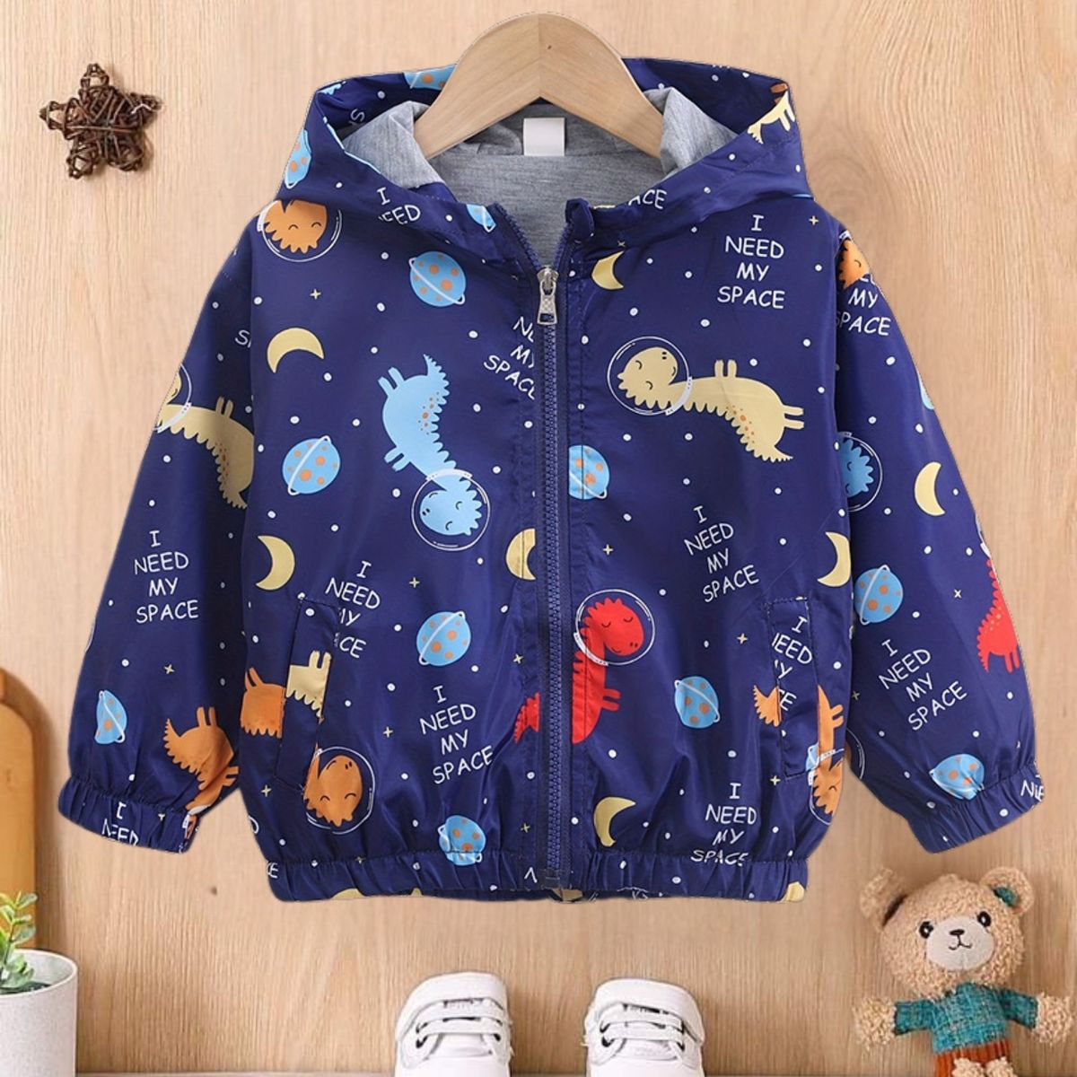 JUMP KIDS - Cortaviento Impermeable Chaqueta Estampado Niño Bebé Dark Blue Dino