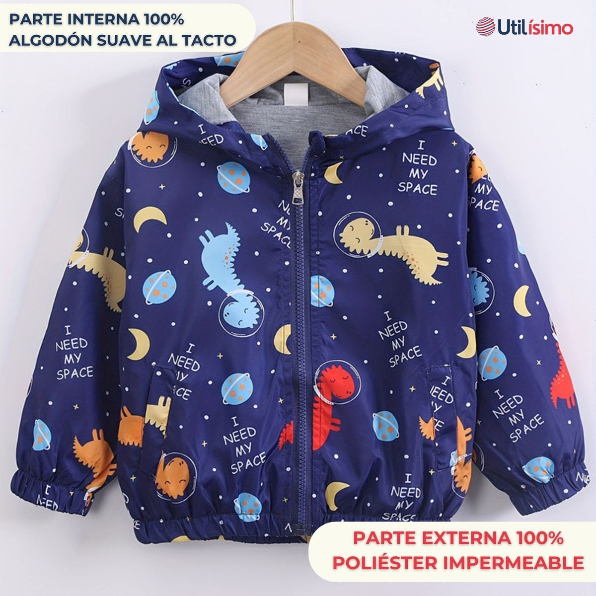 JUMP KIDS - Cortaviento Impermeable Chaqueta Estampado Niño Bebé Dark Blue Dino
