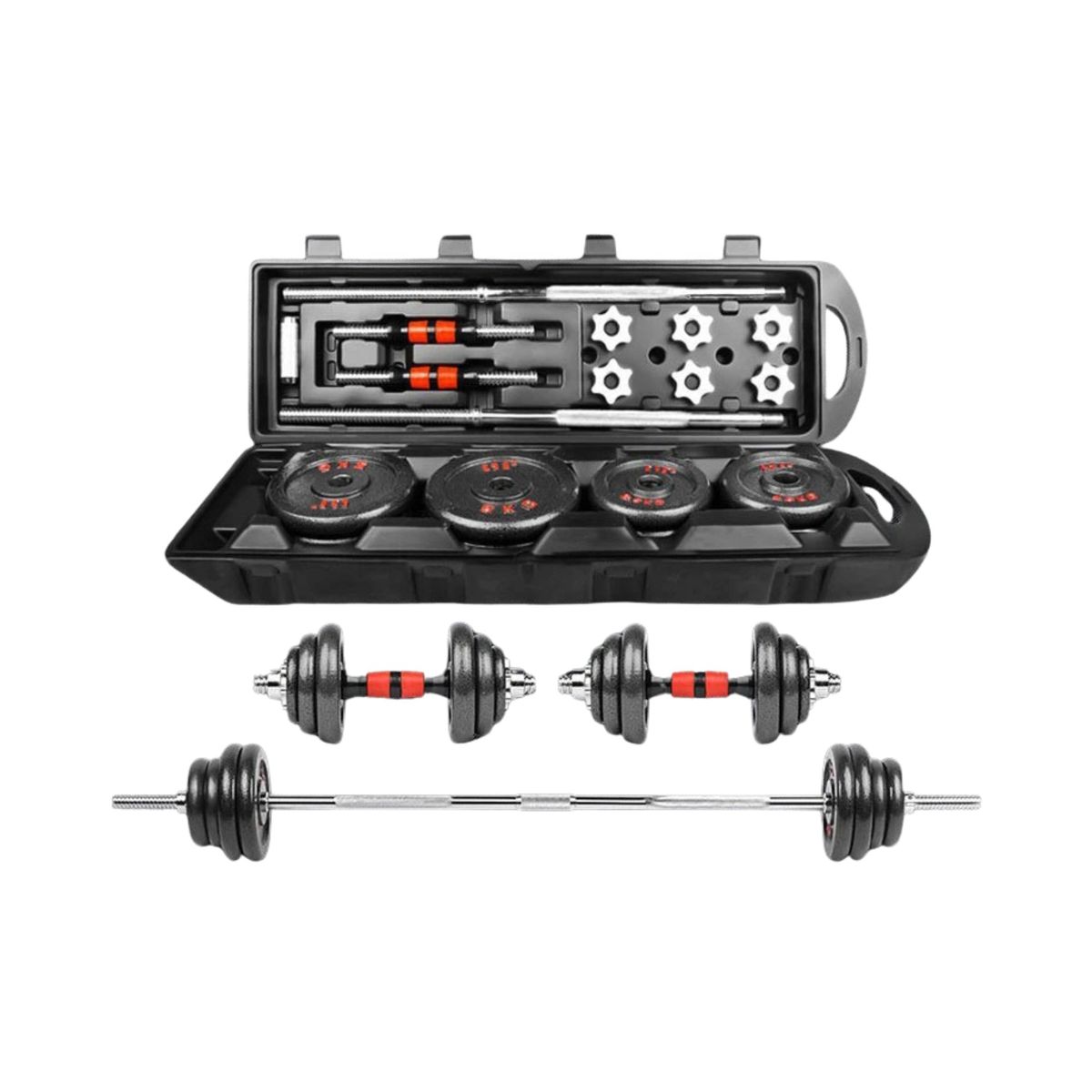 GENERICO - Maleta 50 kg + Barra Recta + Mancuernas Galvanizadas