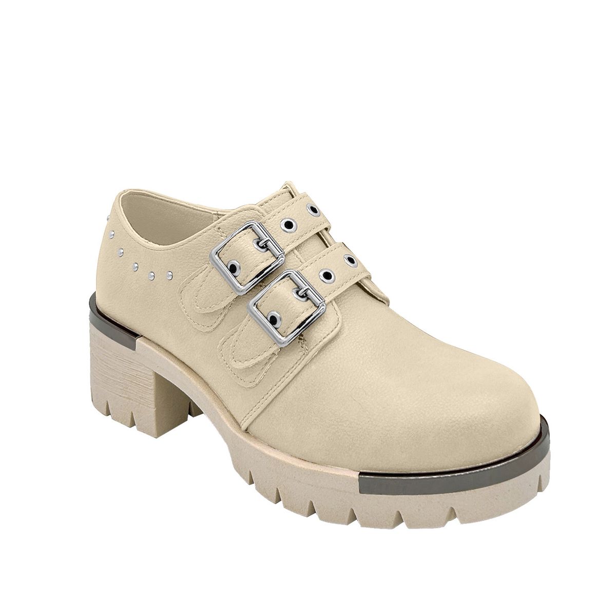 DINASTELLA - Botin para mujer color beige, doble correa, bajo el tobillo