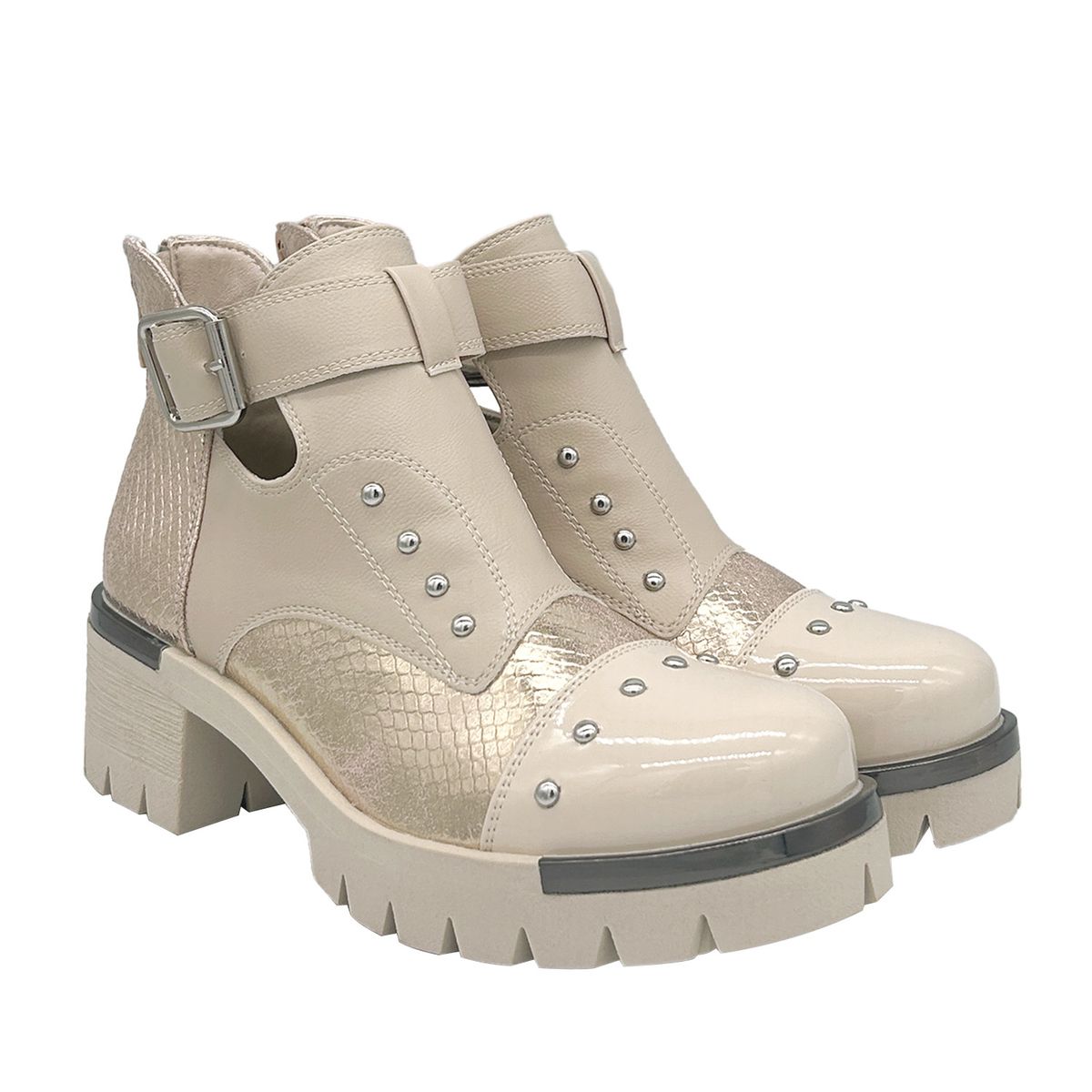 DINASTELLA - Botín para Mujer con Hebilla, color Beige, Aberturas