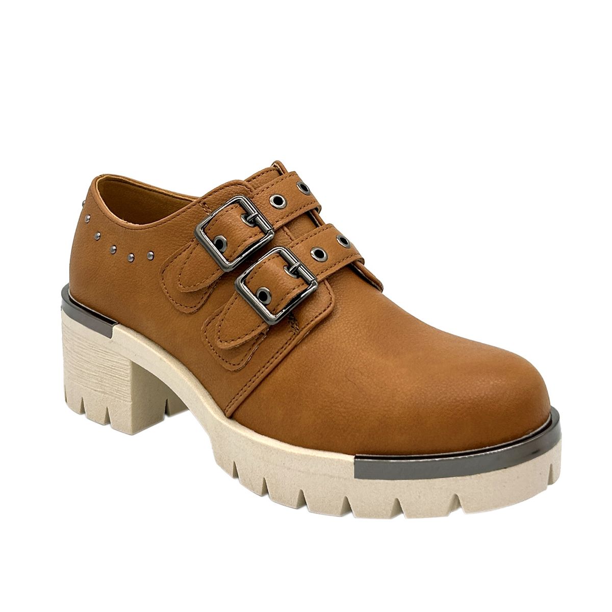 DINASTELLA - Botin para mujer color Cafe, doble correa, bajo el tobillo