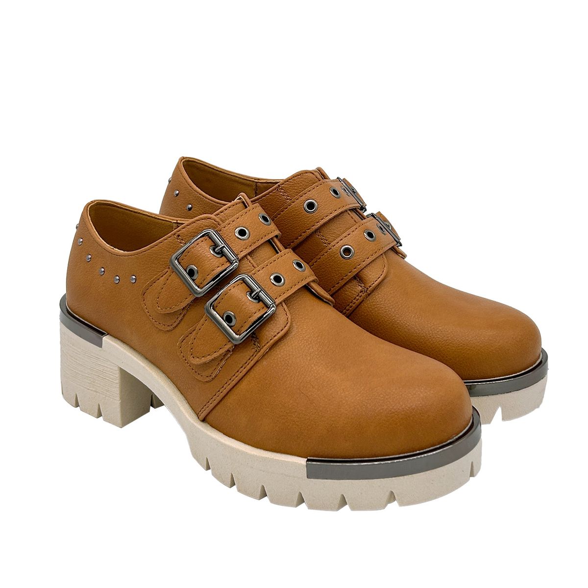 DINASTELLA - Botin para mujer color Cafe, doble correa, bajo el tobillo