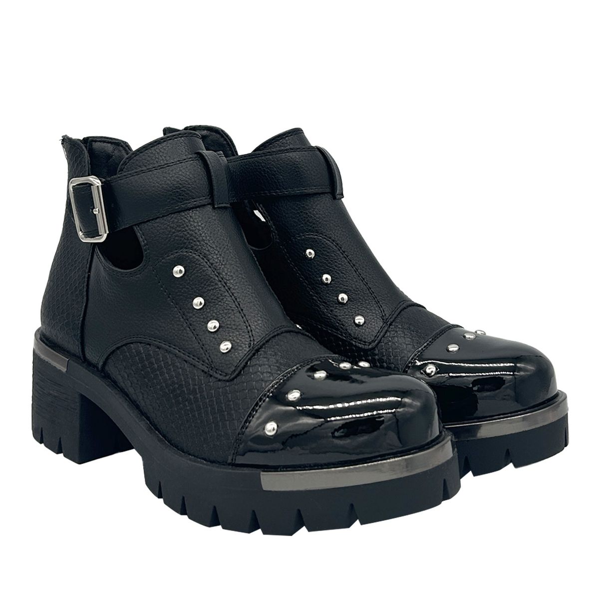 DINASTELLA - Botín para Mujer con Hebilla, color negro, Aberturas