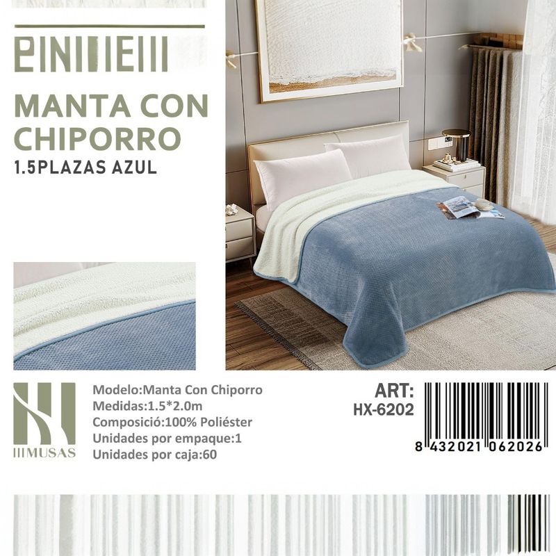 ANGELES DEL HOGAR - MANTA FRASADA CON CHIPORRO DISEÑO LISO PLAZA Y MEDIA