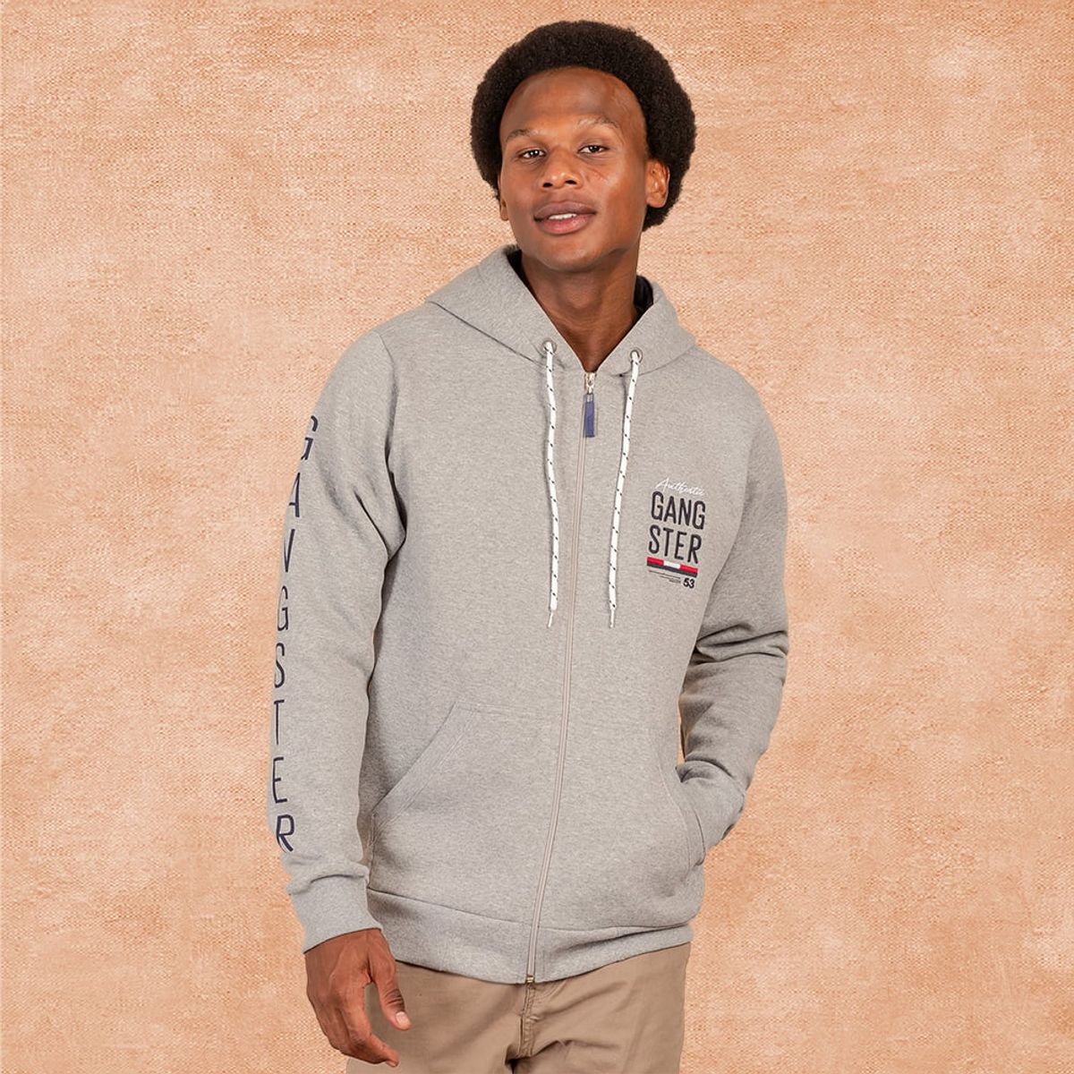 GANGSTER - Poleron Full Zipper Fleece Border Azul Marino Gangster