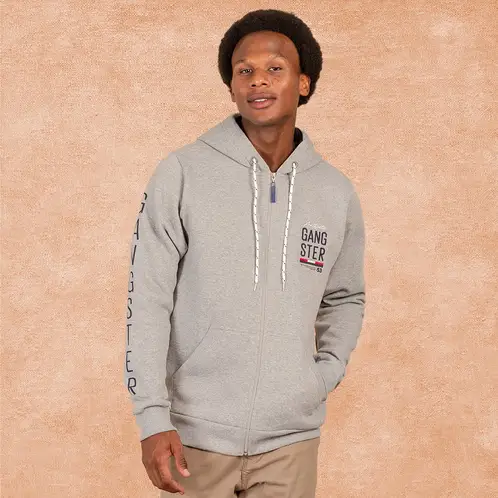 GANGSTER - Poleron Full Zipper Fleece Border Azul Marino