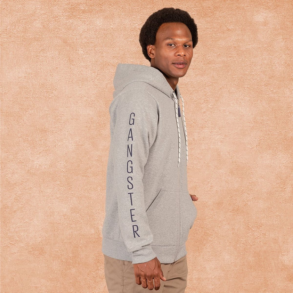 GANGSTER - Poleron Full Zipper Fleece Border Azul Marino Gangster