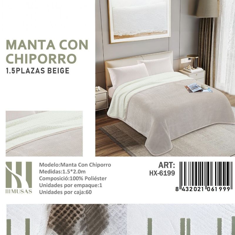 ANGELES DEL HOGAR - MANTA FRASADA CON CHIPORRO DISEÑO LISO PLAZA Y MEDIA