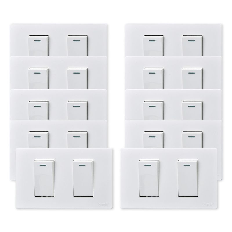 WANT - Pack 10 Interruptores Doble Metálico 9/12 16A - Blanco