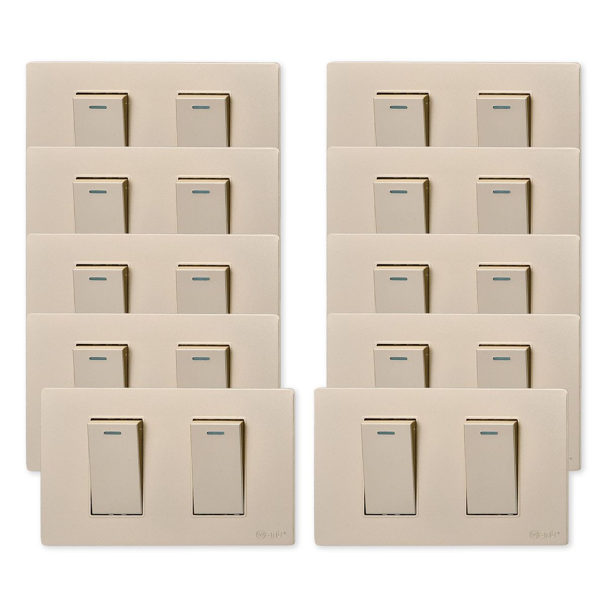 WANT - Pack 10 Interruptores Doble Metálico 9/12 16A - Dorado