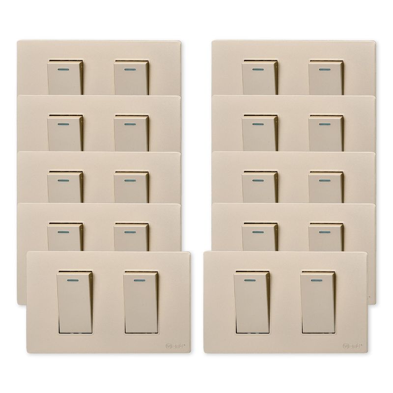 WANT - Pack 10 Interruptores Doble Metálico 9/12 16A - Dorado