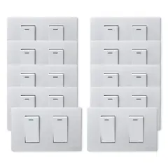 WANT - Pack 10 Interruptores Doble Metálico 9/12 16A - Gris Blanco