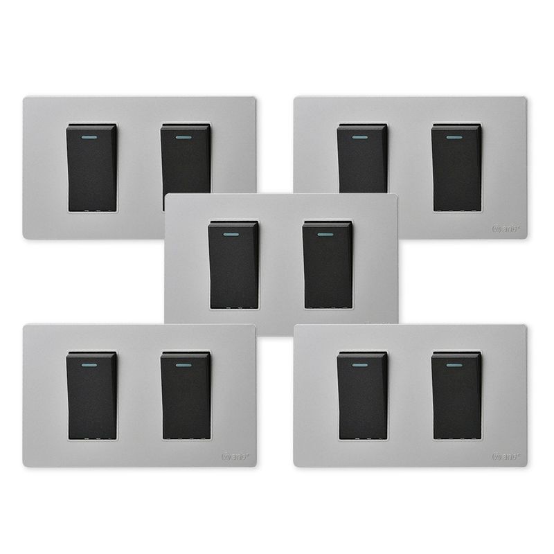 WANT - Pack 5 Interruptores Doble Metálico 9/12 16A - Gris  Negro