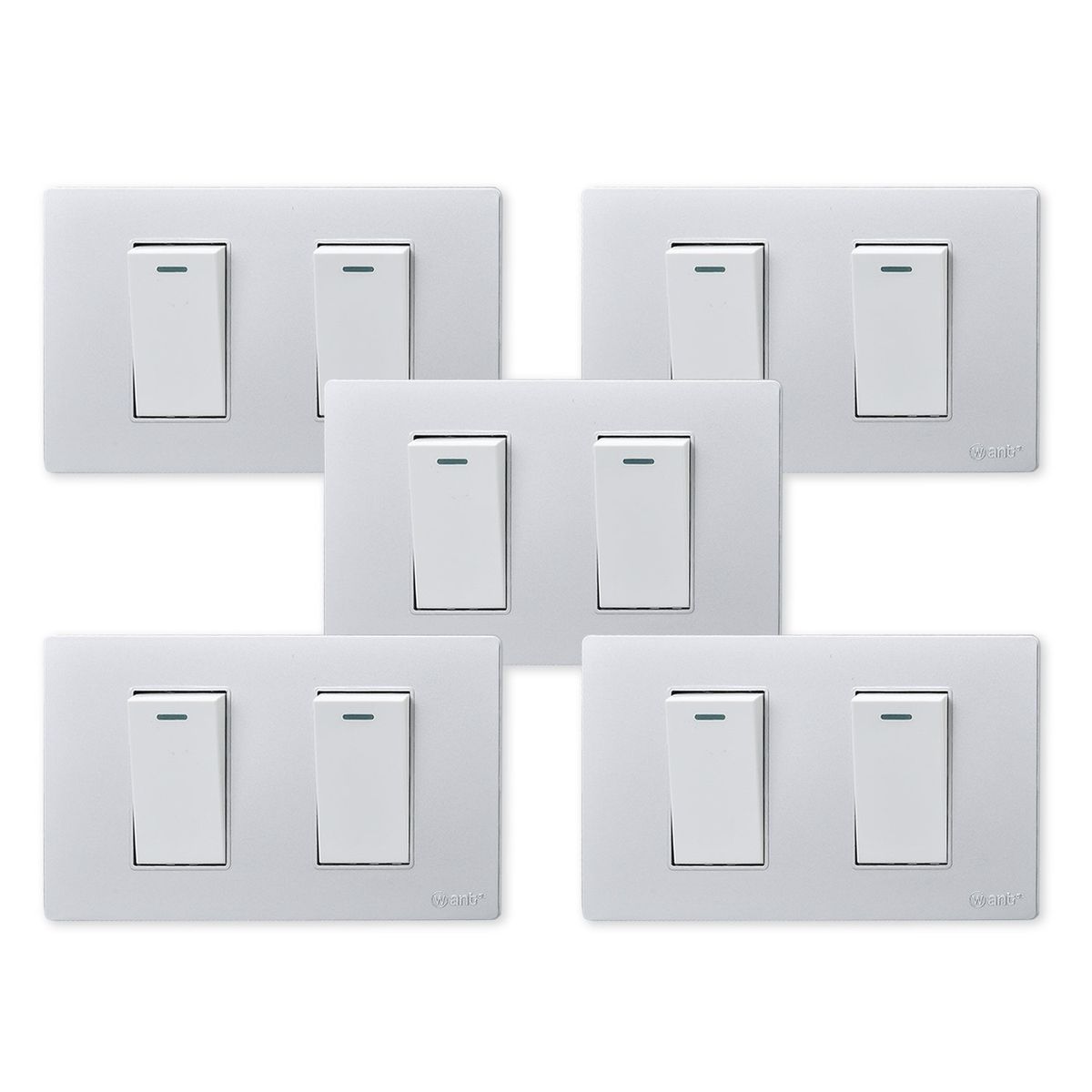 WANT - Pack 5 Interruptores Doble Metálico 9/12 16A - Gris  Blanco