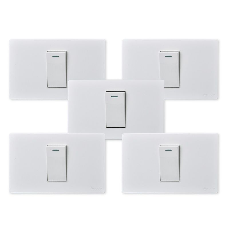 WANT - Pack 5 Interruptores Simple Metálico 9/12 16A - Blanco