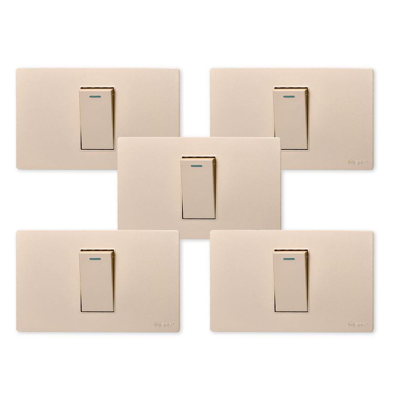 WANT - Pack 5 Interruptores Simple Metálico 9/12 16A - Dorado