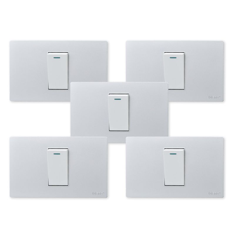 WANT - Pack 5 Interruptores Simple Metálico 9/12 16A - Gris  Blanco