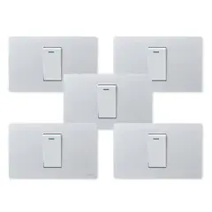 WANT - Pack 5 Interruptores Simple Metálico 9/12 16A - Gris Blanco