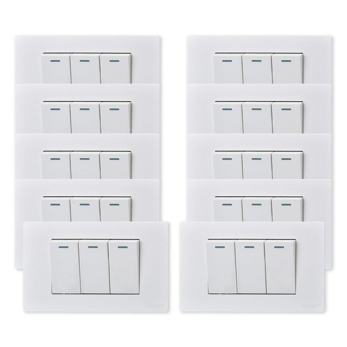WANT - Pack 10 Interruptores Triple Metálico 9/12 16A - Blanco