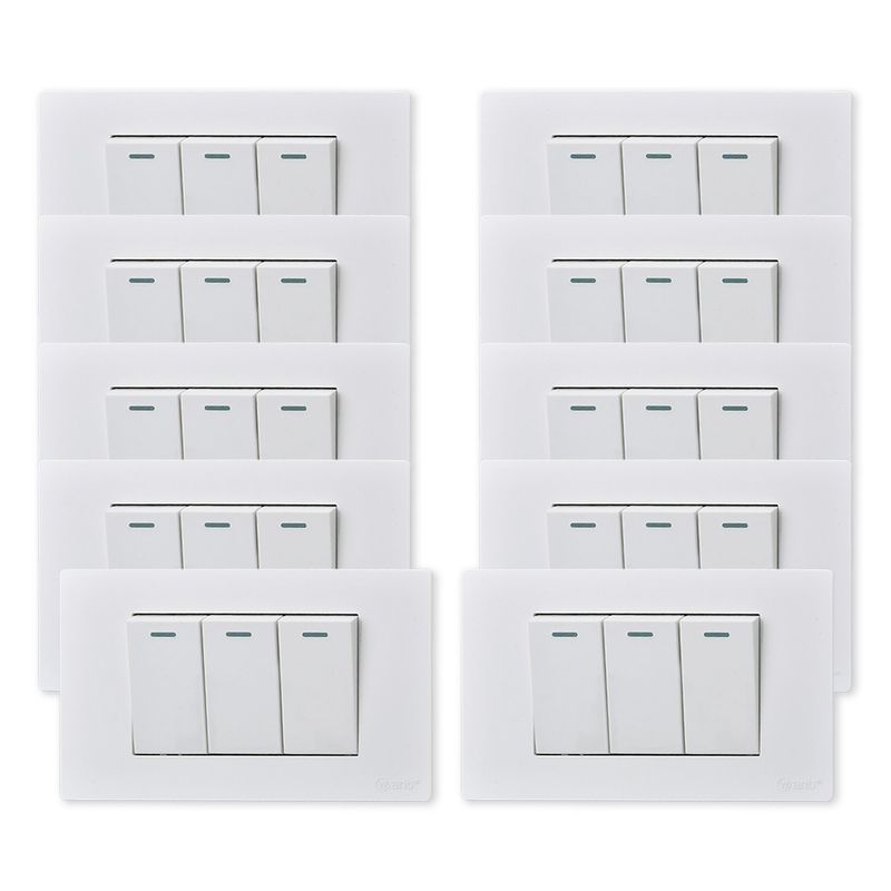 WANT - Pack 10 Interruptores Triple Metálico 9/12 16A - Blanco