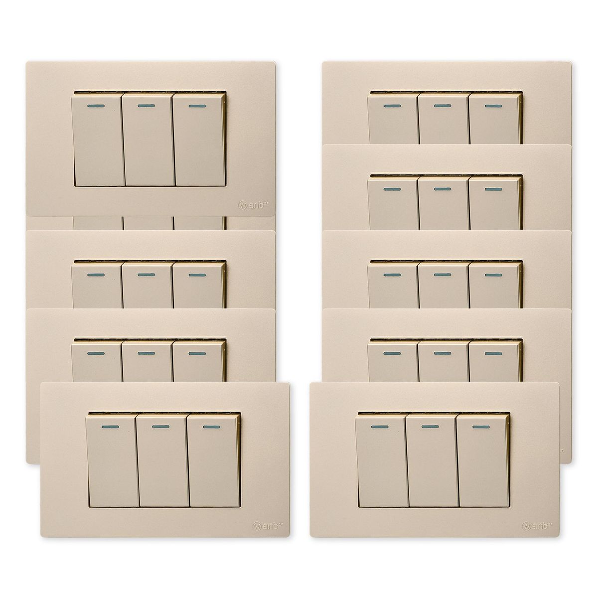 WANT - Pack 10 Interruptores Triple Metálico 9/12 16A - Dorado