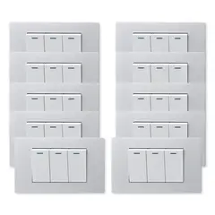 WANT - Pack 10 Interruptores Triple Metálico 9/12 16A - Gris Blanco