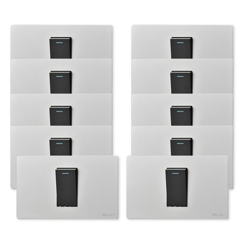 WANT - Pack 10 Interruptores Simple Metálico 9/12 16A - Gris  Negro