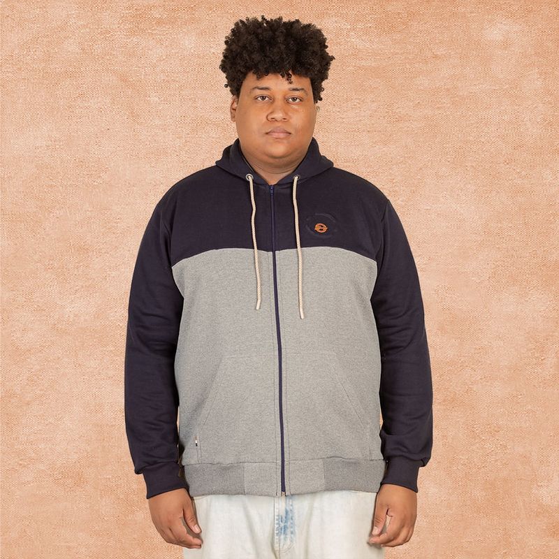 GANGSTER - Plus Poleron Full Zipper Fleece Panel Azul Marino Gangster