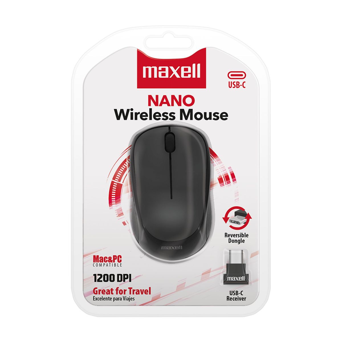 MAXELL - Mouse Maxell Nano Inalámbrico 1200dpi Tipo C Óptico