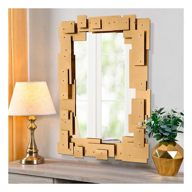 GENERICO - Espejo Decorativo Rectangular 80×120 Marco Cuadrados Metálicos Dorados
