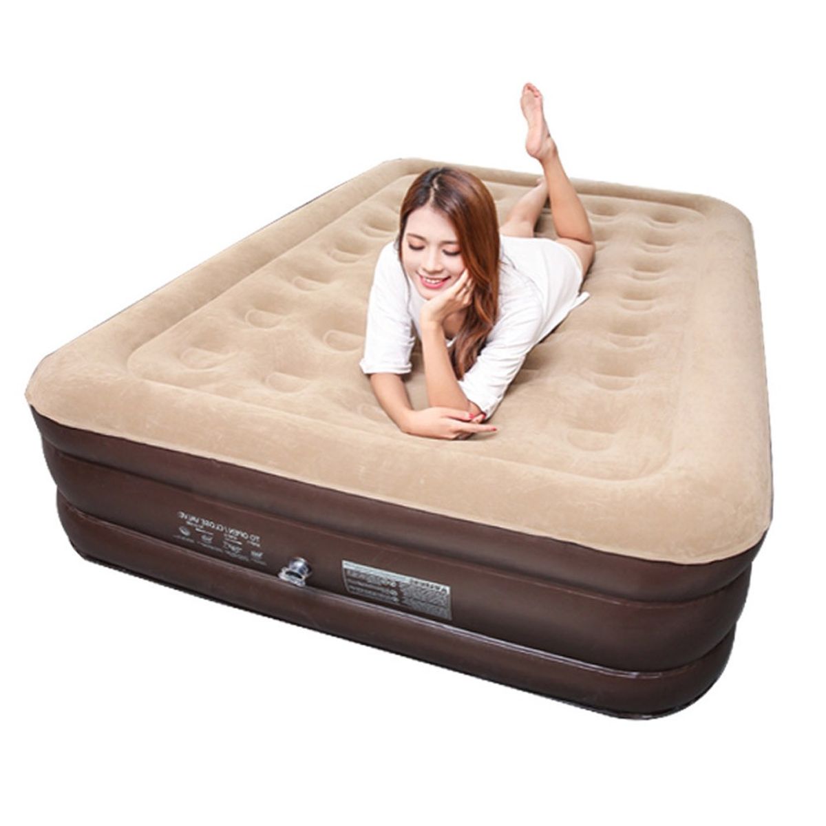 MUNDO MAGIA - Colchón Inflable Eléctrico Queen 2plazas Beige 200x150x43cm