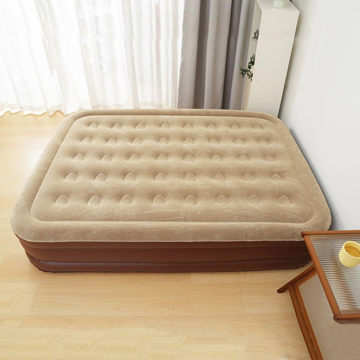 MUNDO MAGIA - Colchón Inflable Eléctrico Queen 2plazas Beige 200x150x43cm