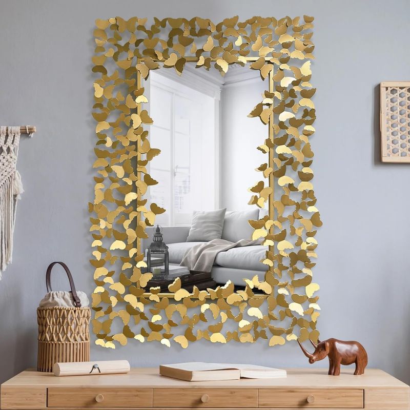 GENERICO - Espejo Decorativo Rectangular 80×120 con Marco de Mariposas Doradas